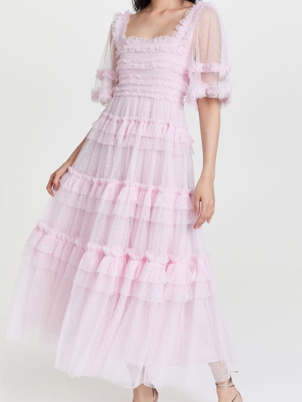 Needle & Thread Light Pink Tiered Tulle Maxi Dress